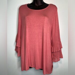 NWT Liz Claiborne Romantic Rose Tunic Blouse Flutter Sleeve Size X-Large Comfy
